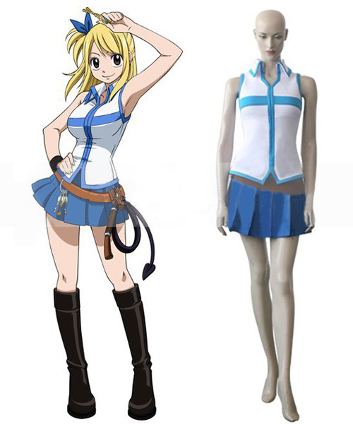 Lucy Heartfilia Fairy Tail White and Blue Cosplay Costume