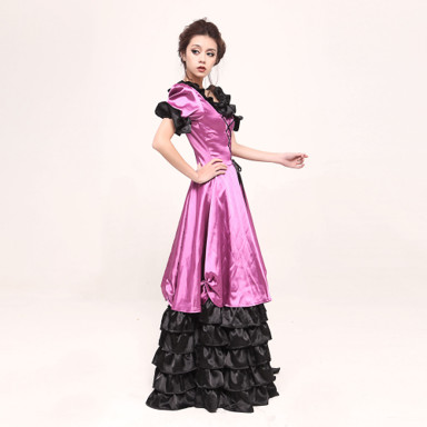  Short Sleeve Floor-length Light Purple Satin Classic Lolita Dress