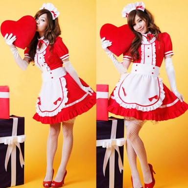  Lovely Girl Red Polyester Maid Suit (4 Pieces)