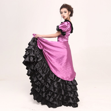  Short Sleeve Floor-length Light Purple Satin Classic Lolita Dress