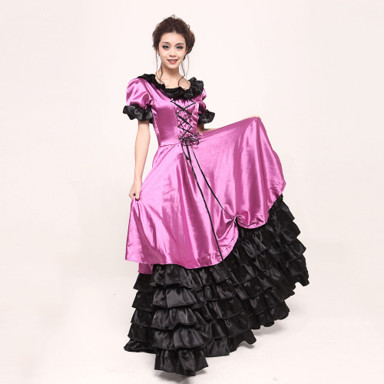  Short Sleeve Floor-length Light Purple Satin Classic Lolita Dress